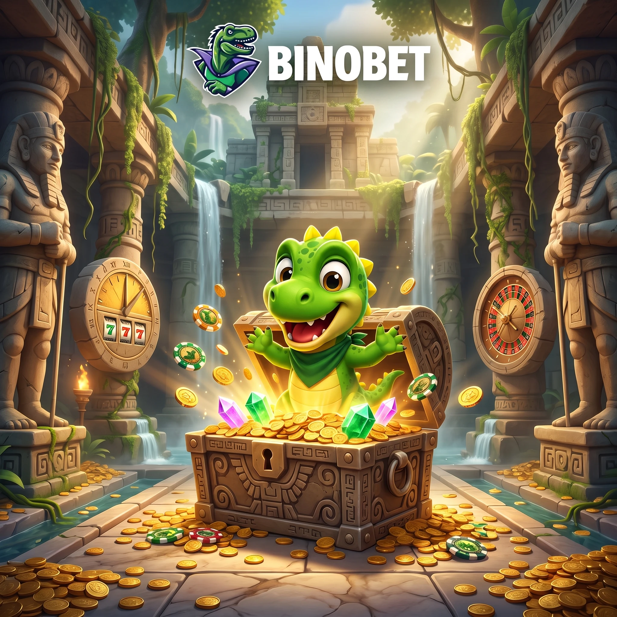 Golden treasure chest in a jungle casino